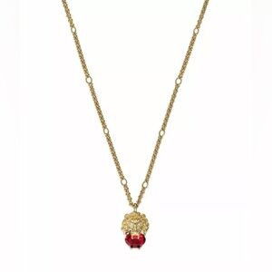 Gucci Lion Head brass and Swarovski crystal pendant necklace. Brand new in box